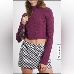 PAC sun LA Hearts Checker Stitch Mock Neck Sweater size Small S purple